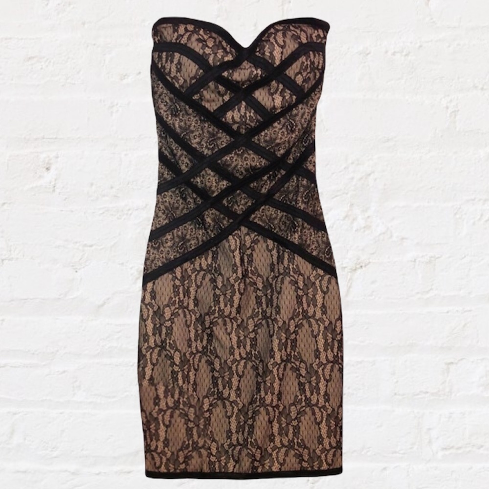 Forever 21 Sexy Black & Nude Lace Strapless Dress